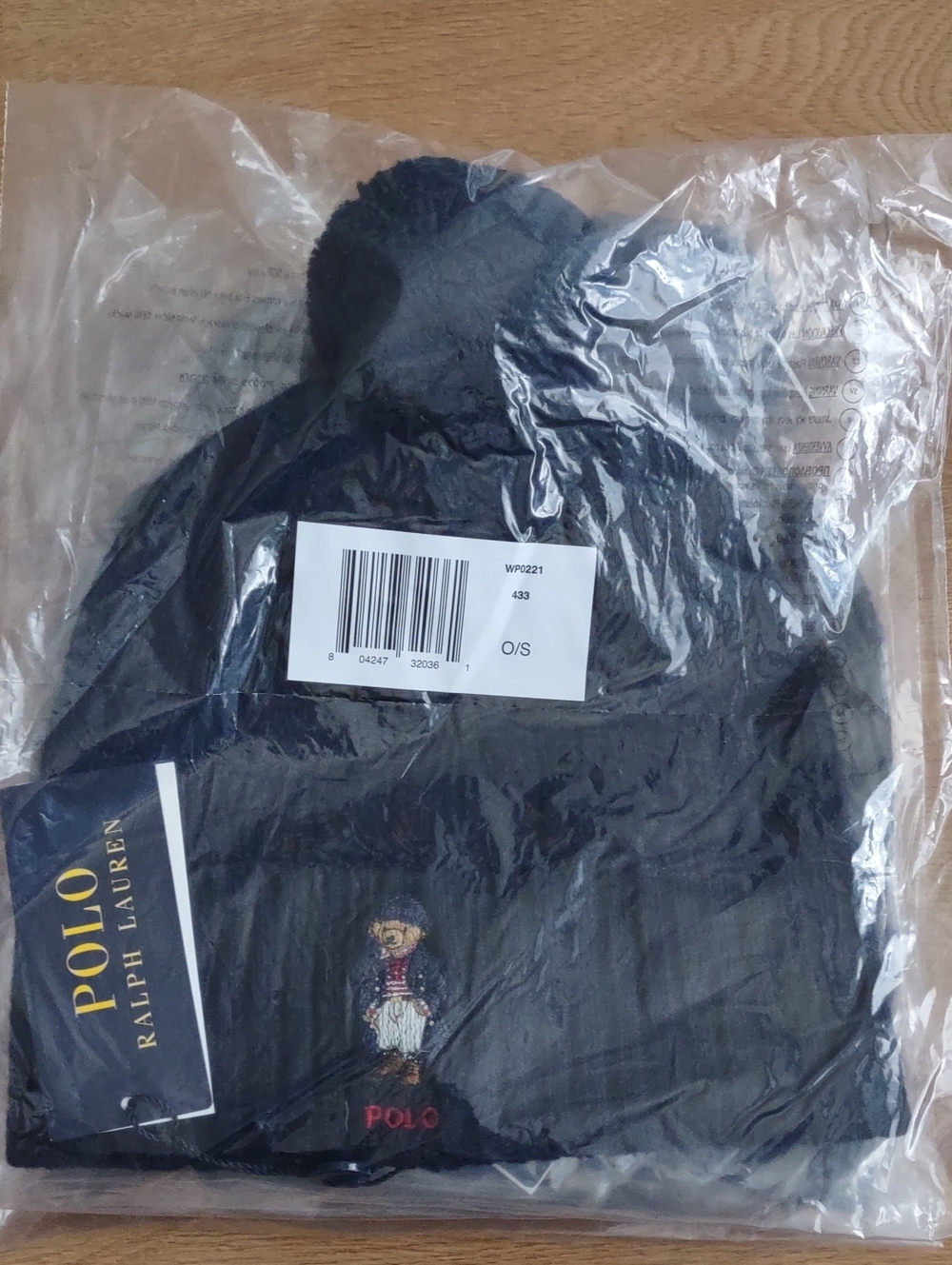 Polo by Ralph Lauren Navy Knit Pom Beanie with Bear Embroidery